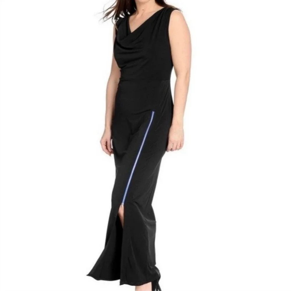 Allure by Julia K. Black Knit Sleeveless Zipper Slit Front Maxi Dress NWT 2X - Picture 2 of 8